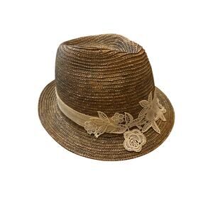 Daniele Meucci Women’s Straw Hat Floral Lace Appliqué Fedora